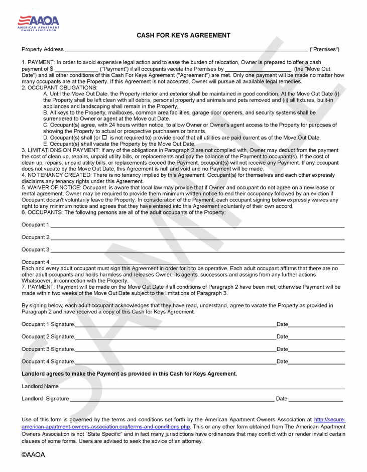 Cash For Keys Agreement Form AAOA